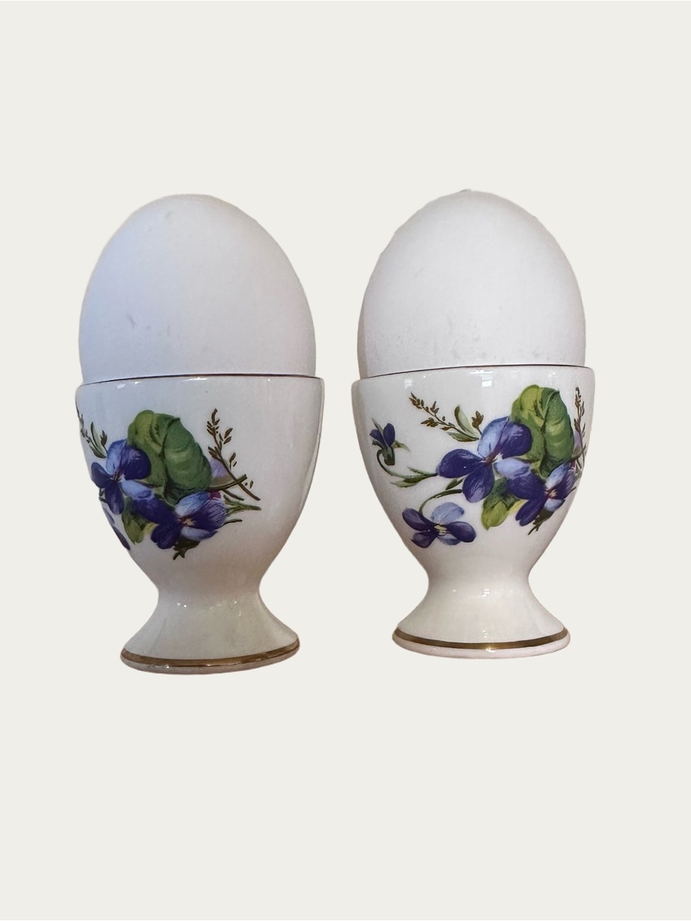 Crown Staffordshire Fine Bone China Floral Egg Cups with Violets